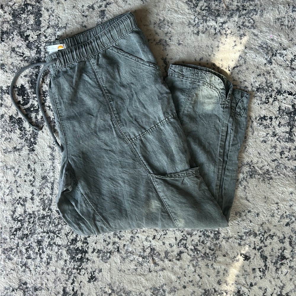 Army green linen pants